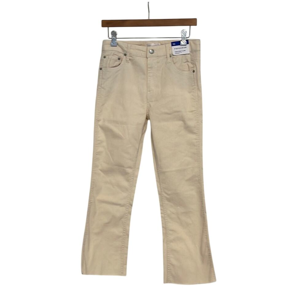 Popsugar Womens High Rise Flare Jeans Cream Raw Hem Size 10 26 Inseam NEW‎